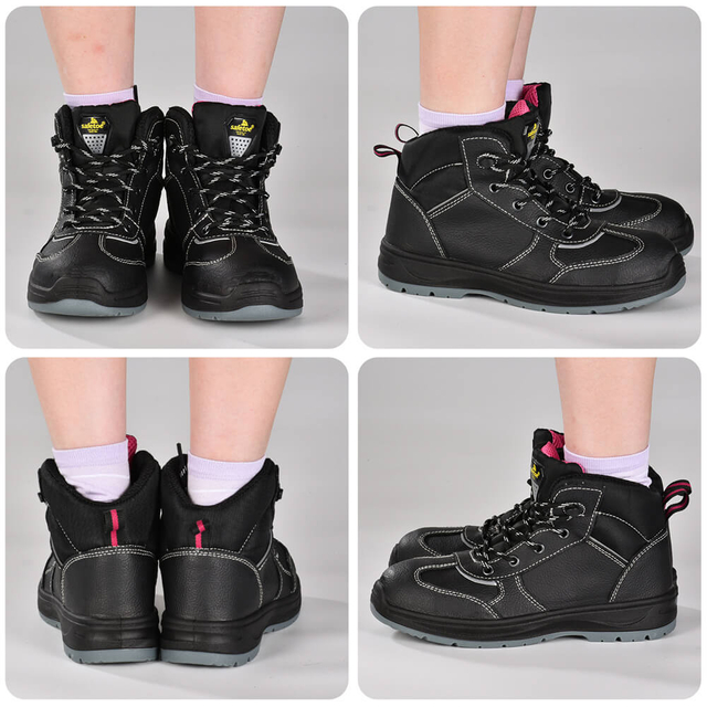 Sepatu bot kerja kulit hitam tahan air untuk konstruksi wanita m-8516w
