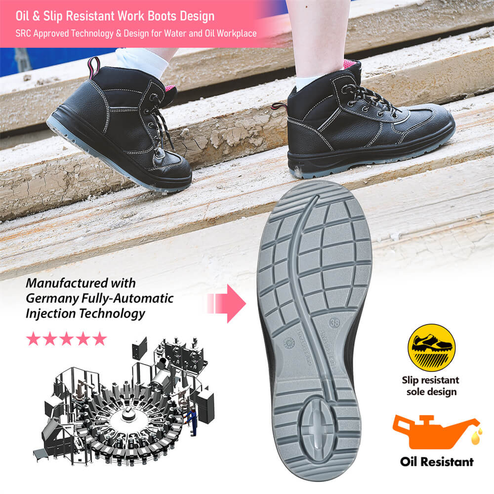 Sepatu bot kerja kulit hitam tahan air untuk konstruksi wanita m-8516w