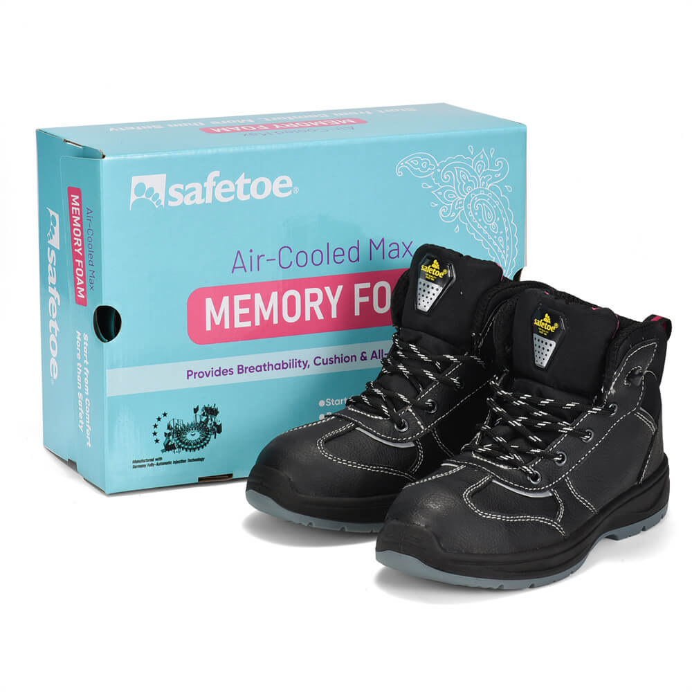 Sepatu bot kerja kulit hitam tahan air untuk konstruksi wanita m-8516w