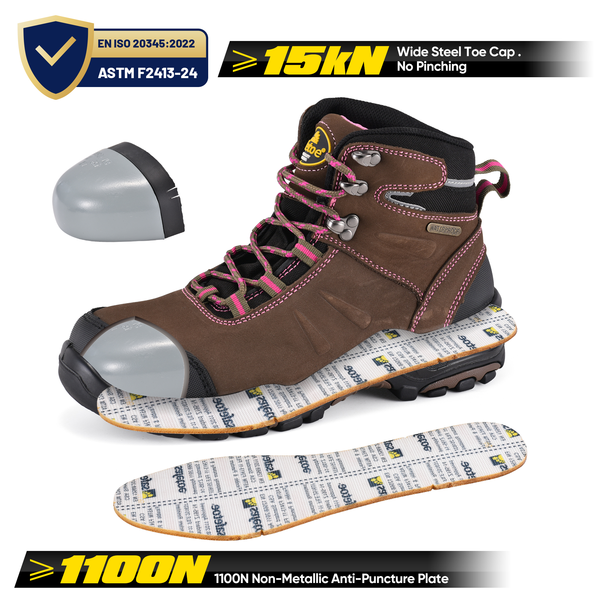 Sepatu kerja Waterproof & Slip Resistant Womens dengan Toe M-8553 Komposit