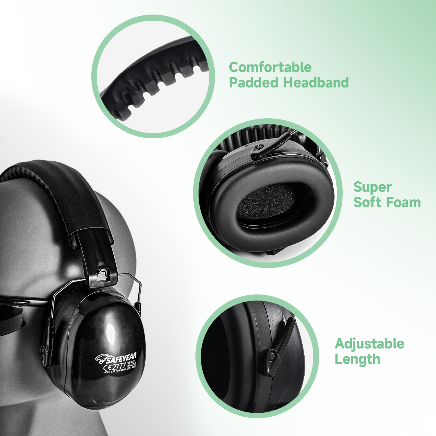 Stok siap, abs pelindung telinga muff em-5002 hitam