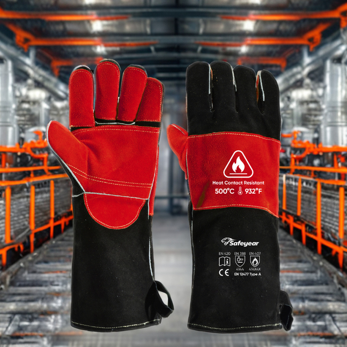  Sarung Tangan Tenaga Kulit Tahan Sarung Tangan Tahan FL-1023 Hitam & Merah