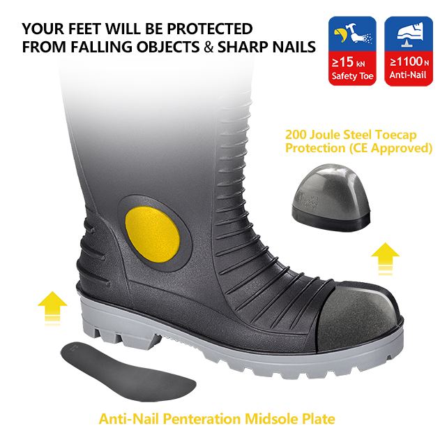 Sepatu bot hujan untuk pria tahan air S5 Toe PVC Boots W-6055 Aqua Guarder
