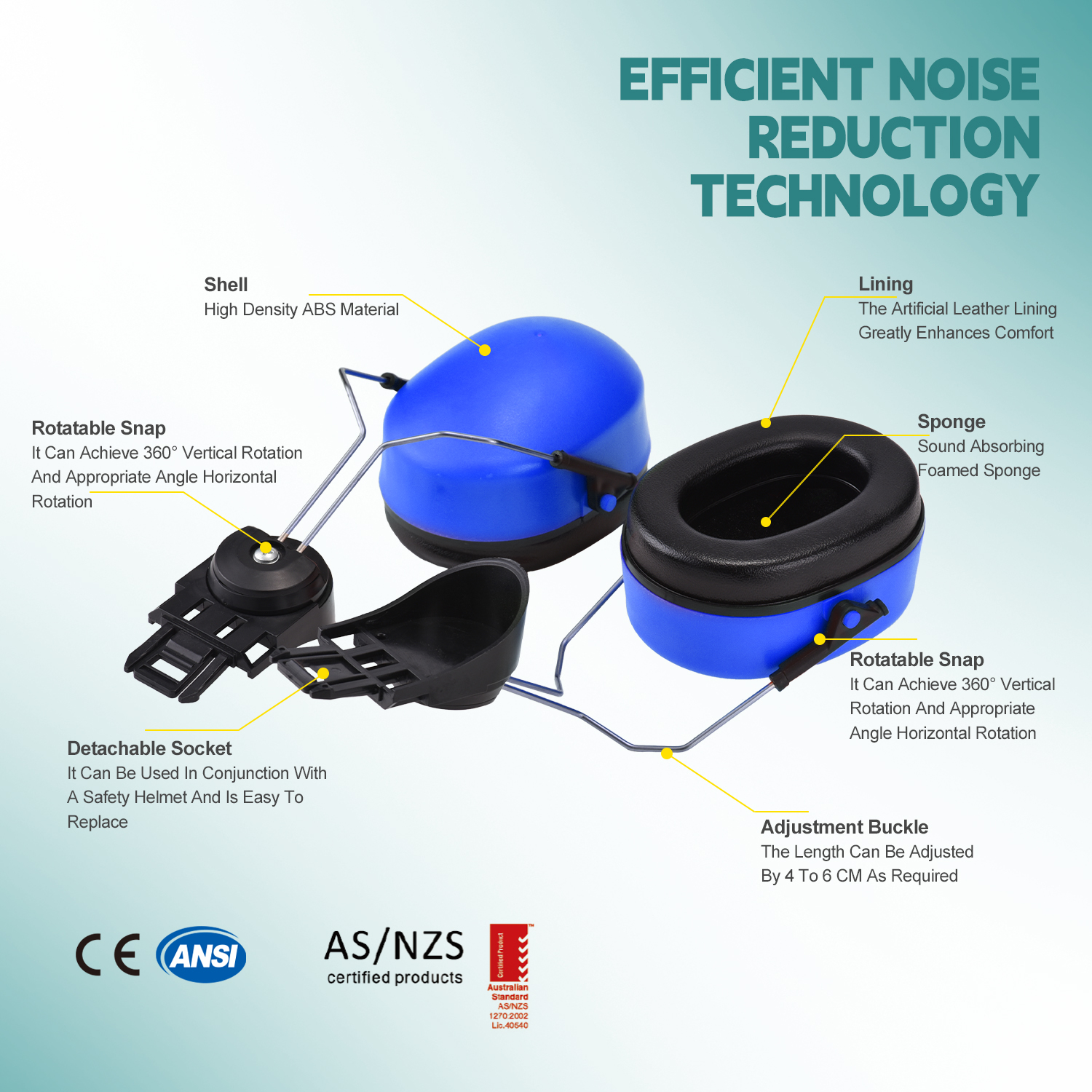 Muff telinga berkualitas tinggi E-2008 biru
