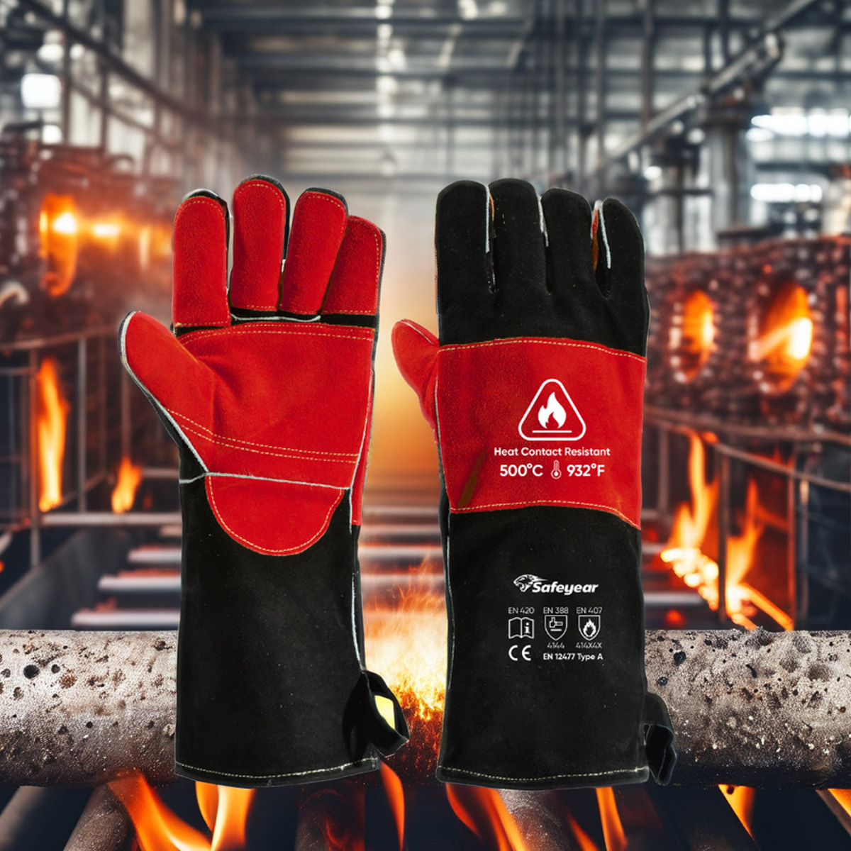  Sarung Tangan Tenaga Kulit Tahan Sarung Tangan Tahan FL-1023 Hitam & Merah