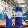 Arc flash pelindung sarung tangan sarung tangan pengelasan kulit sapi kulit fl-1023 biru & abu-abu