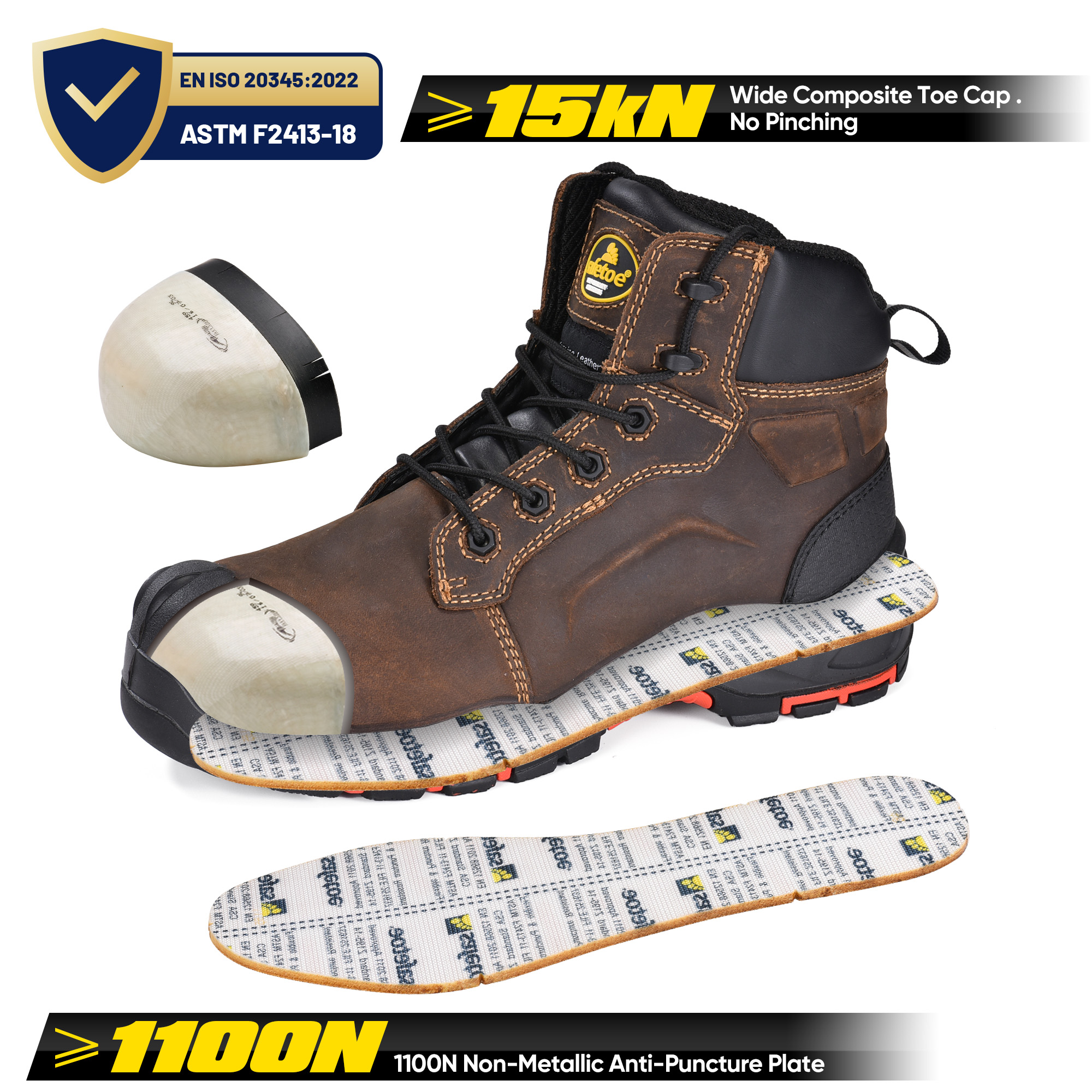 Minyak Superior & Slip Tahan Logam Penambangan Keselamatan Gratis Sepatu Pekerjaan M-8552