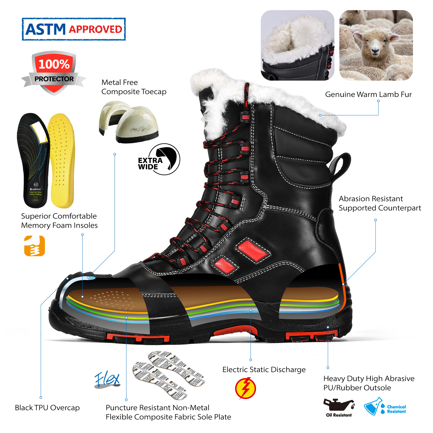 Sepatu bot kerja musim dingin dengan bulu domba hangat H-9550