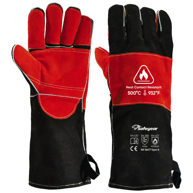  Sarung Tangan Tenaga Kulit Tahan Sarung Tangan Tahan FL-1023 Hitam & Merah