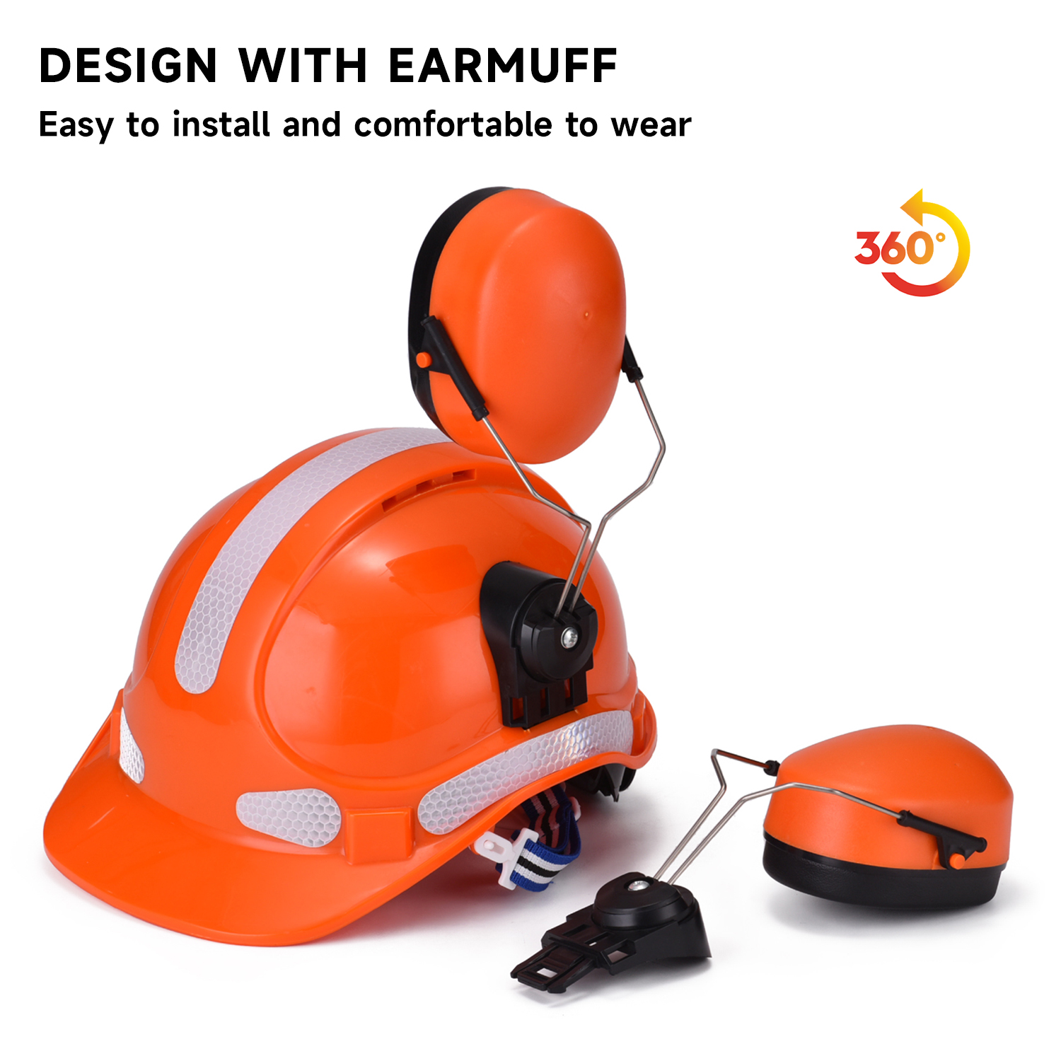  Produksi Earmuffs Konstruksi Konstruksi Helm ABS CE CE Disetujui Helm Keselamatan W-018 Orange