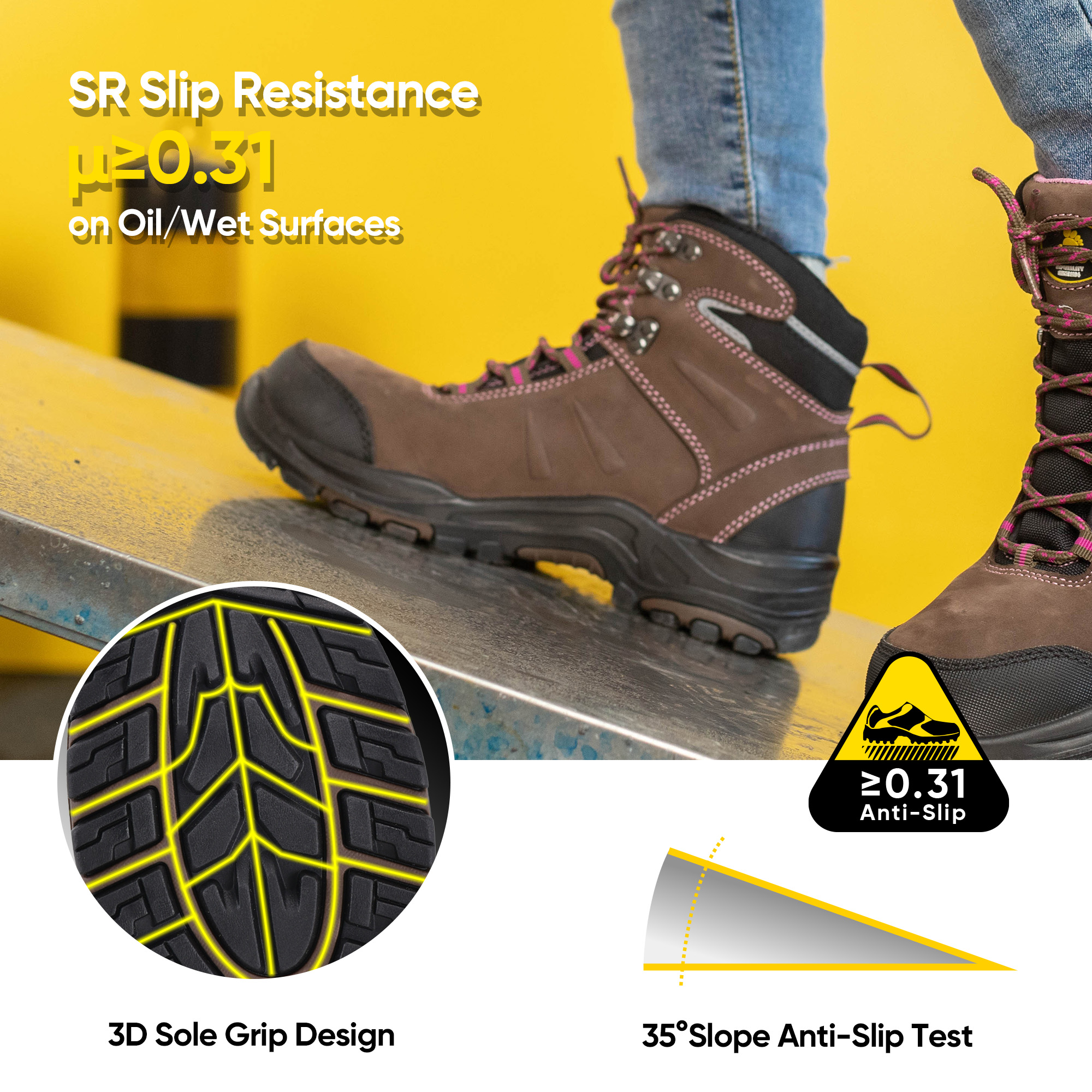 Sepatu kerja Waterproof & Slip Resistant Womens dengan Toe M-8553 Komposit