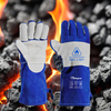 Arc flash pelindung sarung tangan sarung tangan pengelasan kulit sapi kulit fl-1023 biru & abu-abu