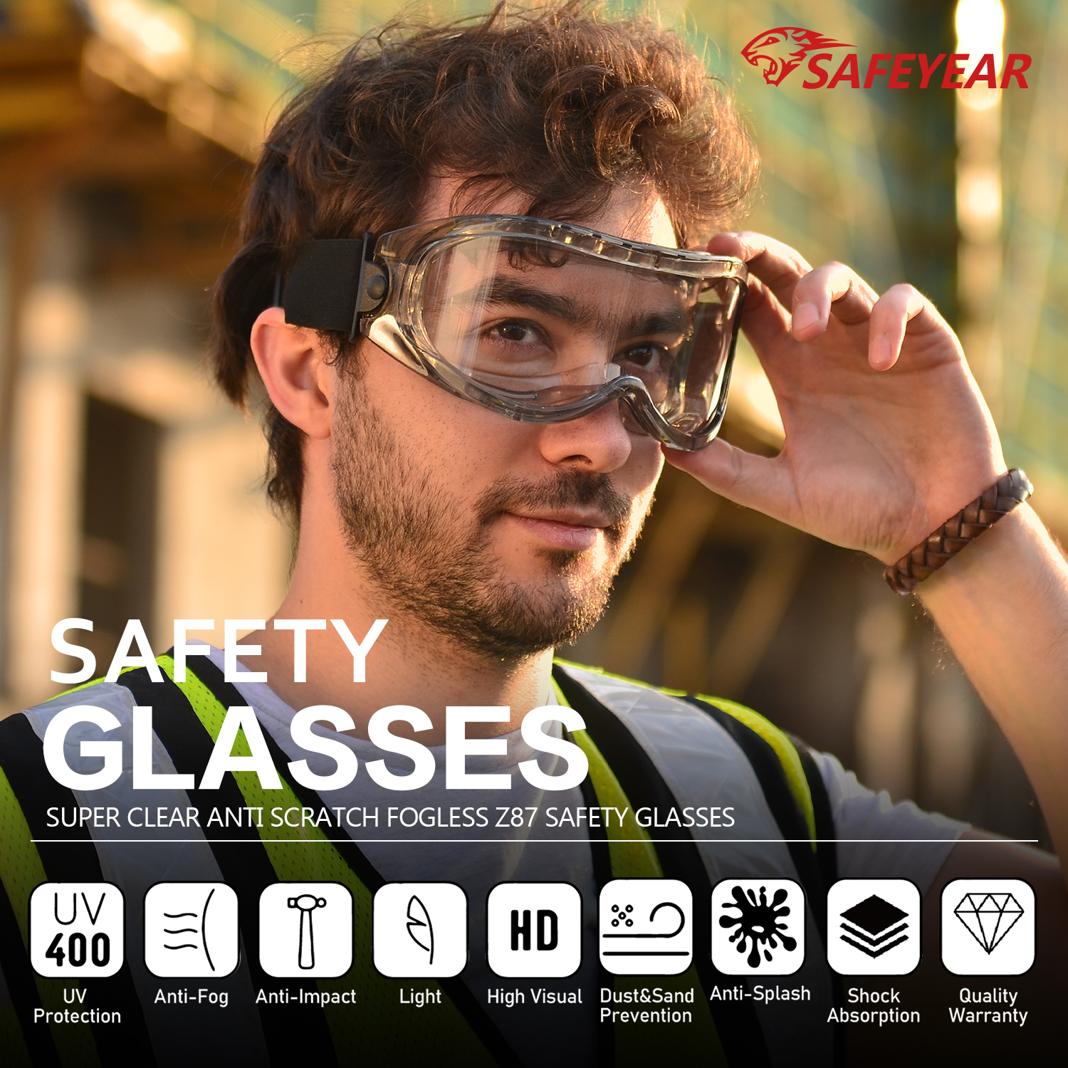 Overglasses berkualitas tinggi kacamata keselamatan yang jelas SG007 