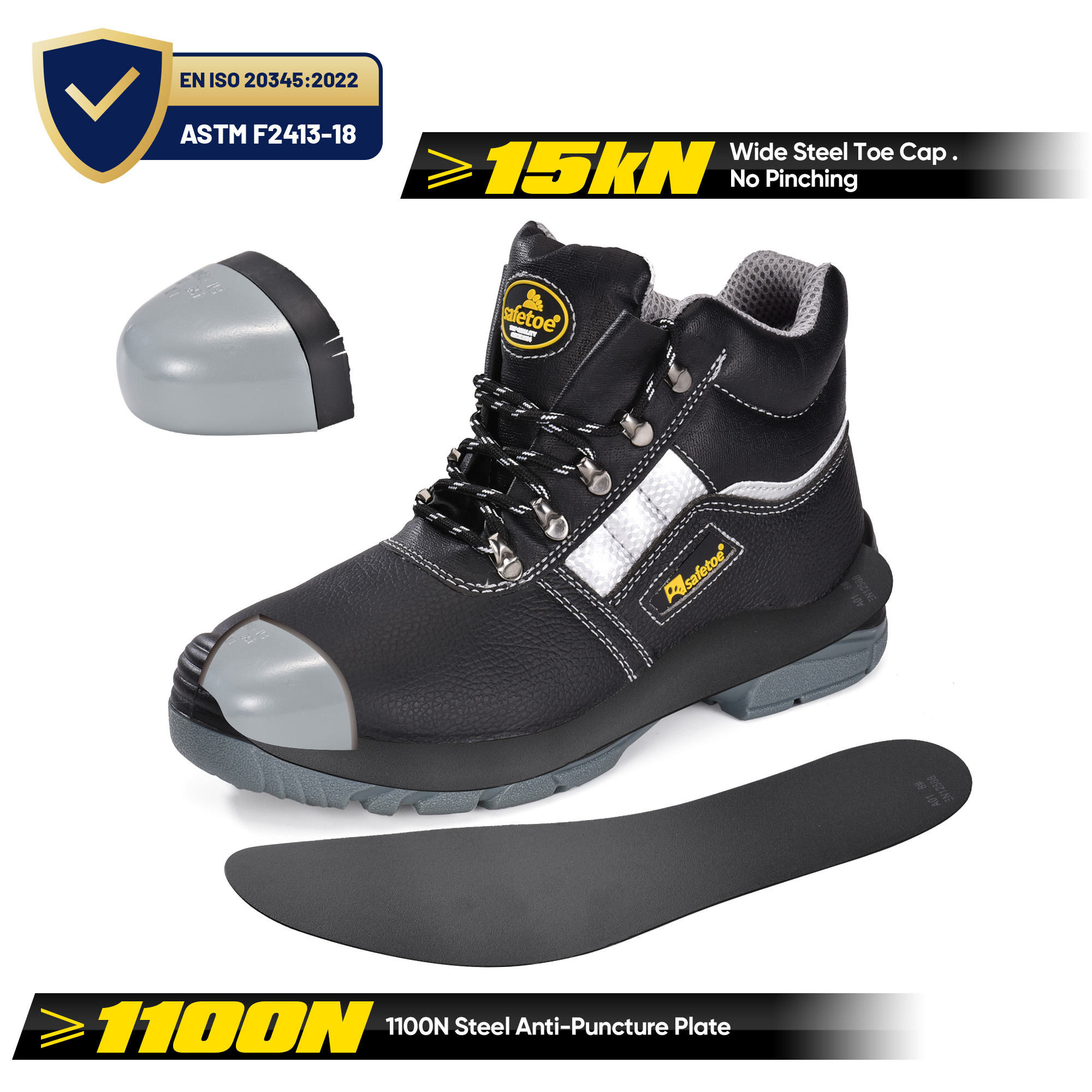 Situs pelat stainless steel vortigard ™ sepatu pelindung hitam sepatu kerja M-8027